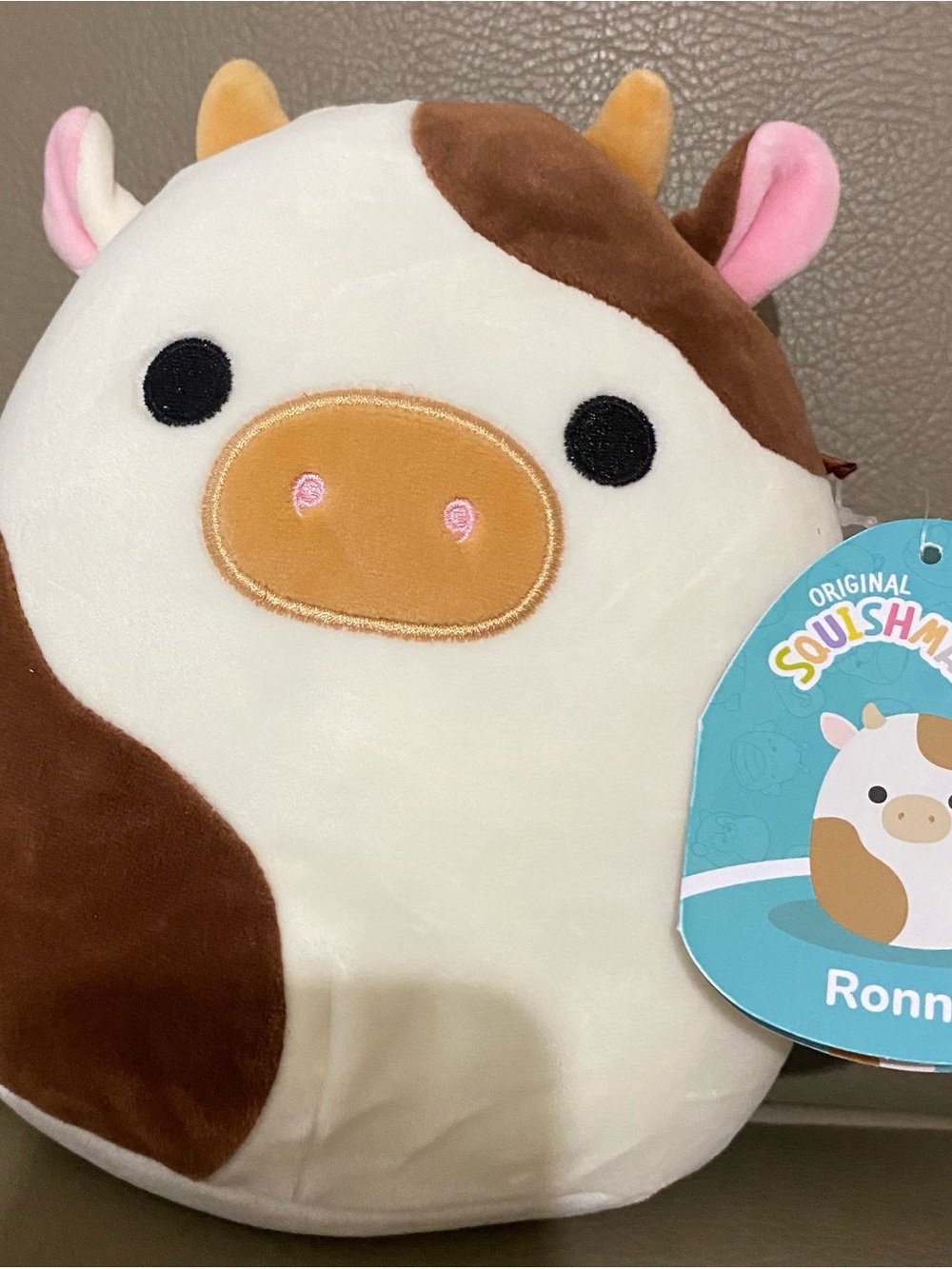 Squishmallows Cow Plush - White, Brown & Pink Soft Cuddle Toy